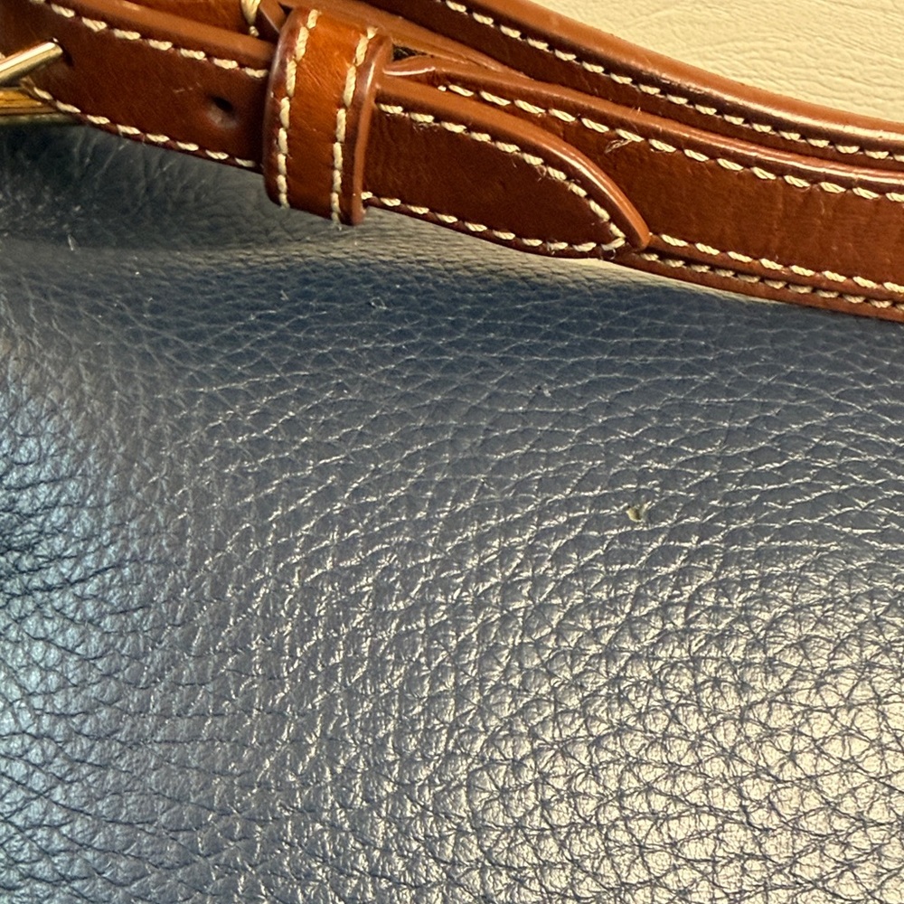 Dooney & Bourke Navy Pebble Leather Shoulder Bag with Brown Trim and Pouch - Picture 13 of 13